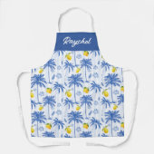 Blue Toile Palm Trees Lemons Monogram Name Schort (Voorkant)
