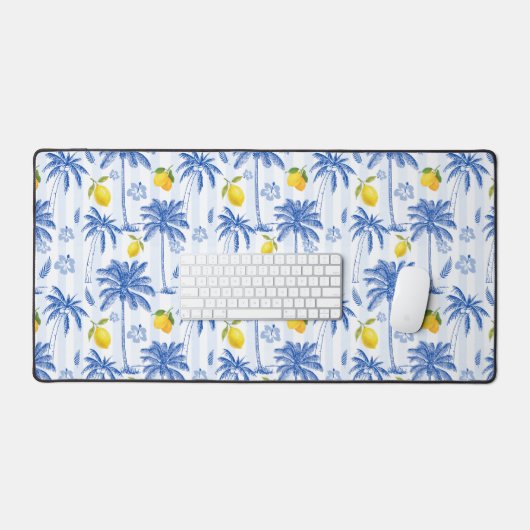 Blue Toile Palm Trees Lemons Pattern (Clavier et souris)