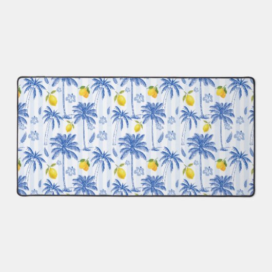 Blue Toile Palm Trees Lemons Pattern (Recto)