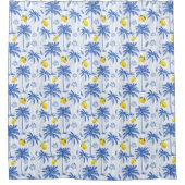 Blue Toile Palm Trees Lemons Pattern Douchegordijn (Voorkant)
