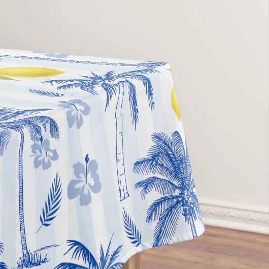Blue Toile Palm Trees Lemons Pattern Tafelkleed (Voorbeeld)