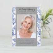 Blue Toile Photo Memorial Service Programma (Staand voorkant)