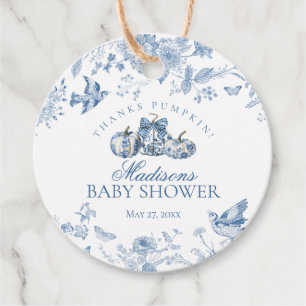 Blue Toile Pumpkin Franse Herfst Baby shower Circl Bedankjes Labels