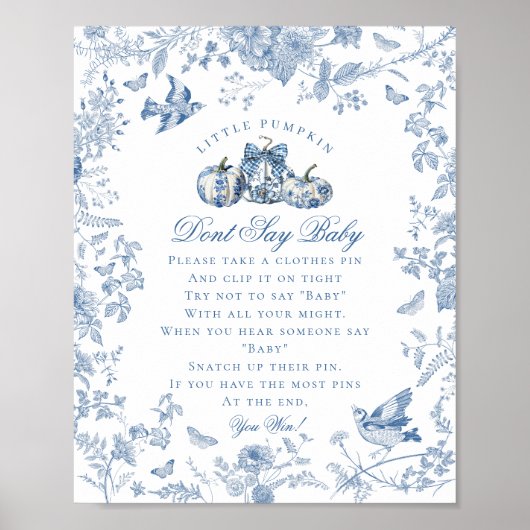 Blue Toile Pumpkin Franse Herfst Dont Say Baby Poster (Voorkant)