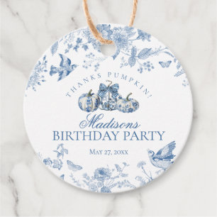 Blue Toile Pumpkin Franse Herfst Verjaardagskring Bedankjes Labels