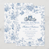 Blue Toile Pumpkin French Fall Bridal Shower Kaart (Voorkant / Achterkant)