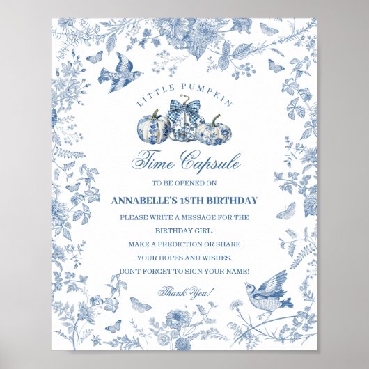 Blue Toile Pumpkin French Fall Time Capsule Poster (Voorkant)