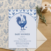 Blue Toile Rooster Frans Baby shower Kaart