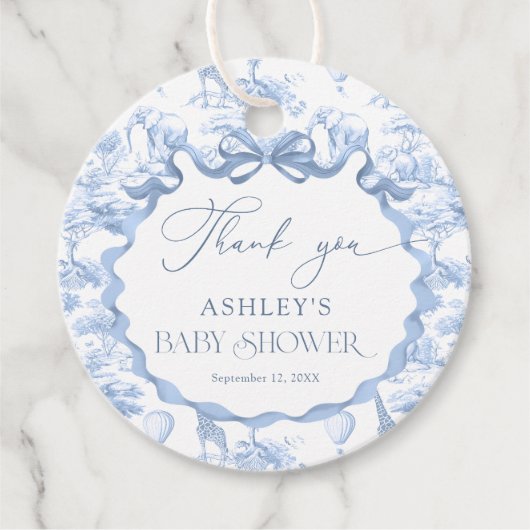 Blue Toile Safari Animal Baby shower Bedankt Bedankjes Labels (Voorkant)
