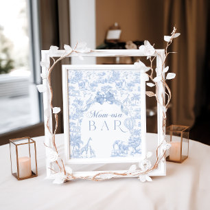 Blue Toile Safari Animal Baby shower Momosa Bar Poster