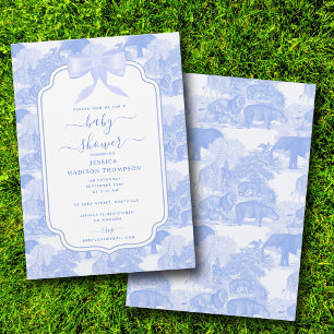 Blue Toile Safari Animals Chinoiserie Baby shower Kaart