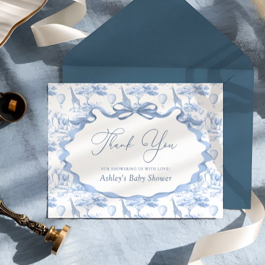 Blue Toile Safari Animaux Baby shower Merci