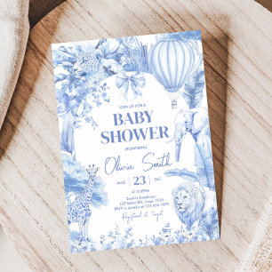 Blue Toile Safari Baby shower Kaart