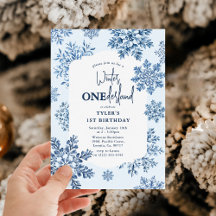 Blue Toile Snowflake Winter 1e verjaardag