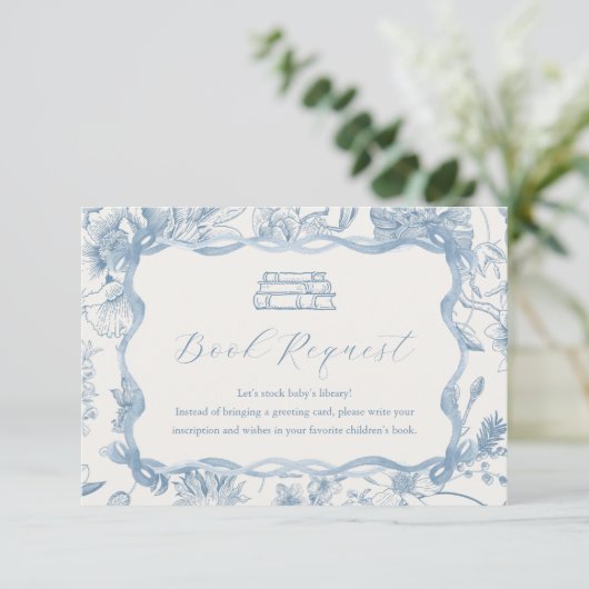 Blue Toile Teddy Bear Baby shower Boek Kaart (Staand voorkant)