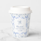 Blue Toile Teddy Bear Baby shower Papieren Bekers (Voorkant)