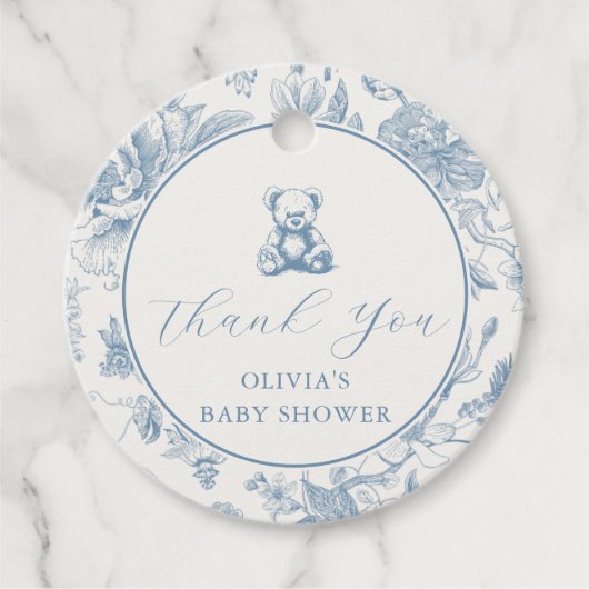 Blue Toile Teddy Bear Label (Voorkant)