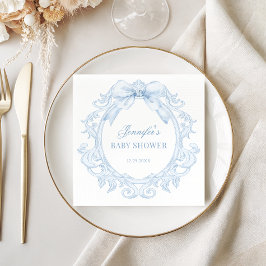 Blue Toile Vintage Frame Bow Baby Boy Shower Servet