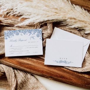 Blue Toile Wedding RSVP Kaart met Maaltijdkeuzes