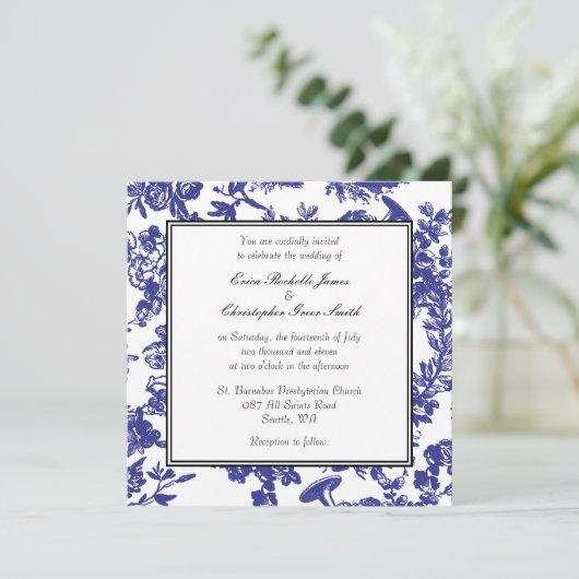 Blue Toile Wedding Uitnodiging (Staand voorkant)