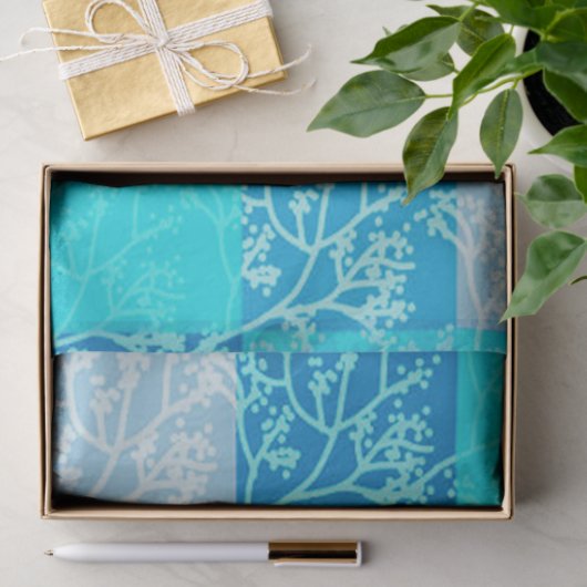 Blue Tones Foliage Plaids Design Tissuepapier (Geschenk)