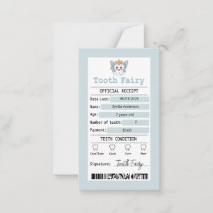 Blue Tooth Fairy Receipt Flat Note Kaart Notitiekaartje