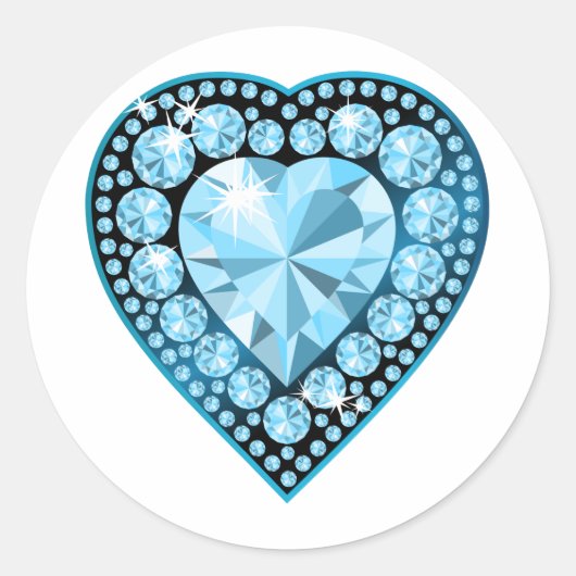 Blue Topaz Gem Heart Ronde Sticker (Voorkant)