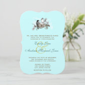 Blue  Tortelduifjes Wedding Invitation Kaart (Staand voorkant)