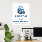 Blue Tractor Custom gepersonaliseerd verjaardagste Poster (Thuiskantoor)