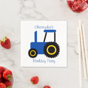 Blue Tractor Design gepersonaliseerd verjaardagsfe Servet