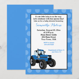 Blue Tractor Farming Baby shower Invitation #2 Kaart