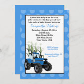 Blue Tractor Farming Baby shower Invitation Kaart (Voorkant / Achterkant)