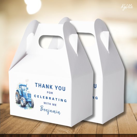 Blue Tractor Gable Box Sjabloon Boy Verjaardag Bedankdoosjes