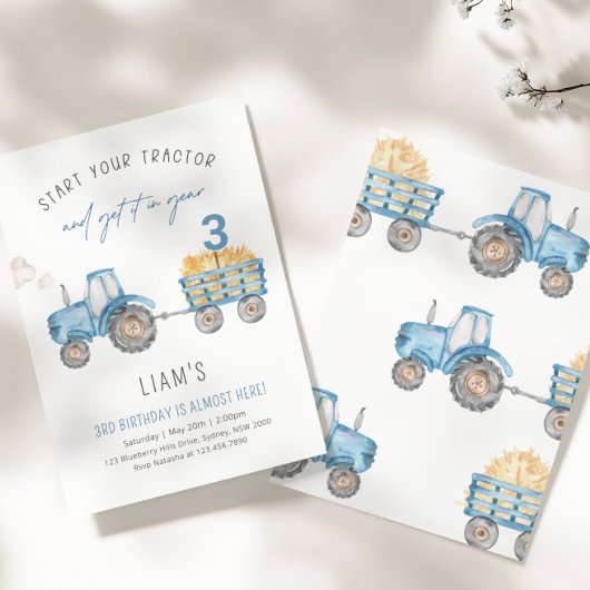 Blue Tractor & Trailer voor elk verjaardagsfeestje Kaart