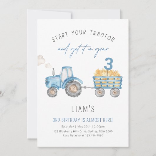 Blue Tractor & Trailer voor elk verjaardagsfeestje Kaart (Voorkant)