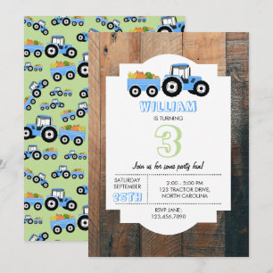 Blue Tractor Truck Boerderij Produce Birthday Kaart