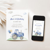 Blue Tractor Verjaardag uitnodiging