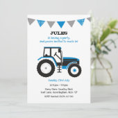 Blue Tractor Verjaardagsfeestje Uitnodigen Kaart (Staand voorkant)
