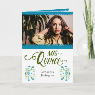 Blue Traditional Mexican Floral Foto Quinceanera