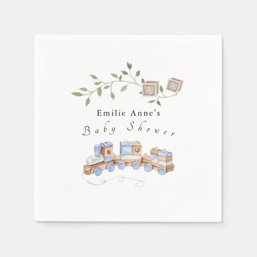 Blue Train en Blocks Baby shower servetten (Voorkant)