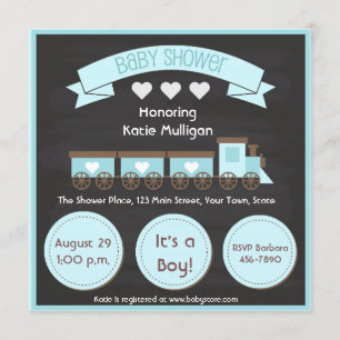 Blue Train, schoolbord, Boy Baby shower Kaart