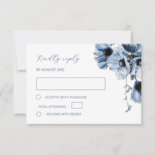 Blue Transparent Flower RSVP Kaartje (Voorkant)