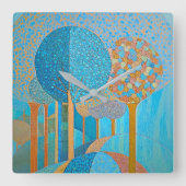 Blue Tree Abstracte wandklok Vierkante Klok (Voorkant)