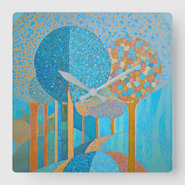 Blue Tree Abstracte wandklok Vierkante Klok