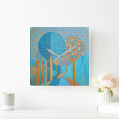 Blue Tree Abstracte wandklok Vierkante Klok (Huis)