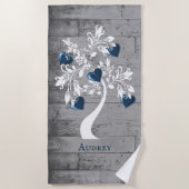 Blue Tree of Hearts Personalized Beach Towel Strandlaken (Voorkant)