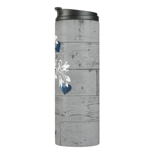 Blue Tree of Hearts Personalized Thermal Tumbler Thermosbeker (Geroteerd rechts)