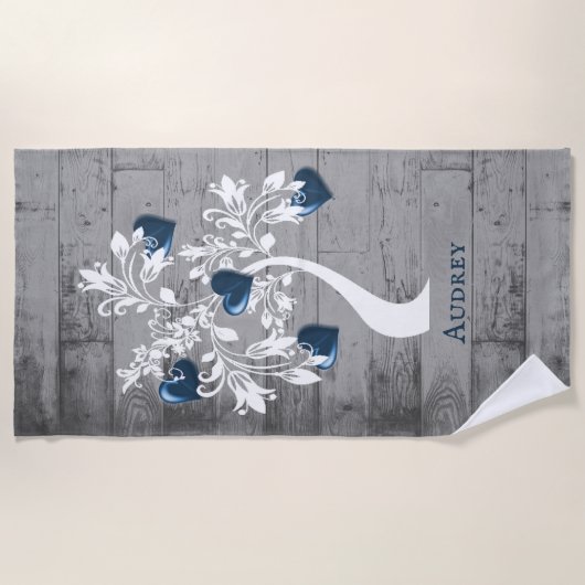 Blue Tree of Hearts Serviette de plage personnalis (Devant)