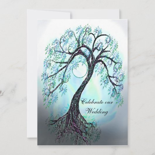 Blue Tree of Life Wedding Invitation Kaart (Voorkant)