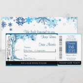 Blue Tree / Snowf Boarding Pass Faire-part de mari (Devant / Derrière)
